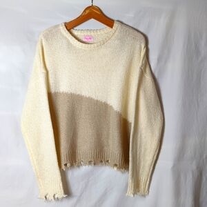 Pink Lily colorblock ripped edged oversized soft sweater sz M/L
